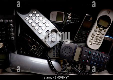 telephone, recycling, electronic scrap, phone, phones, telephones, recycle, electronic scraps, obsolete Stock Photo