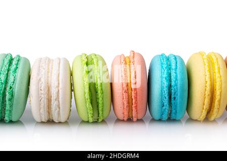 Colored macaroons isolated on white background. Clipping path Stock Photo