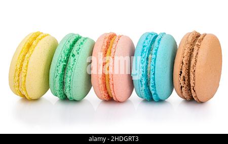 Colored macaroons isolated on white background. Clipping path Stock Photo