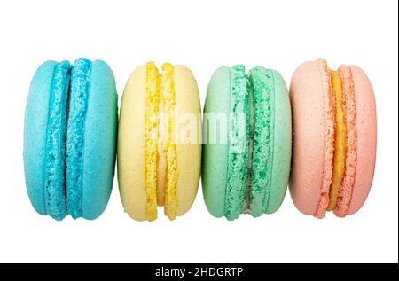 Colored macaroons isolated on white background. Clipping path Stock Photo