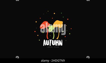 Autumn Logo Design Concept Vector Isolated in Black Background. Seasonal Logo of Autumn Logo Template Stock Vector