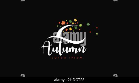 Autumn Logo Design Concept Vector Isolated in Black Background. Seasonal Logo of Autumn Logo Template Stock Vector