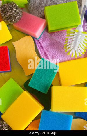 microfibre, scouring pad, bath sponge, toilet brush, microfibres, scouring pads, bath sponges, sponge, toilet brushes Stock Photo