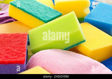 scouring pad, sponge, microfibre, scouring pads, sponges, microfibres Stock Photo