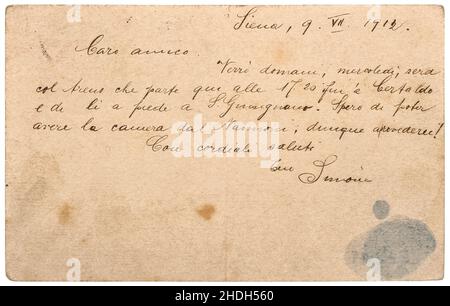 Old postcard. Used paper texture. Handwritten post mail letter Stock Photo