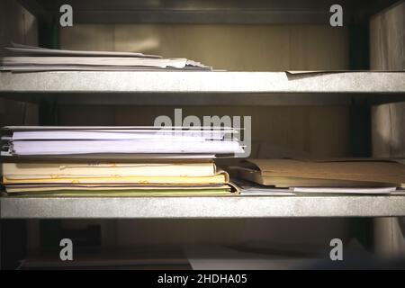 Paper warehouse, paper on shelf in printing house Stock Photo