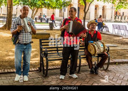 SANTO DOMINGO, DOMINICAN REPUBLIC - NOVEMBER 18, 2018: Local musicians at Parque Colon park in Santo Domingo, capital of Dominican Republic. Stock Photo