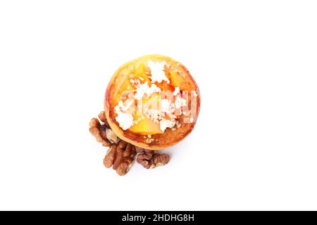 Stuffed baked apple isolated on white background Stock Photo