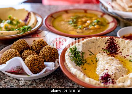 Traditional Jordanian/Arabic Food Dishes, Aqaba, Aqaba Governorate, Jordan. Stock Photo