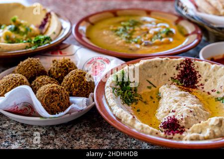 Traditional Jordanian/Arabic Food Dishes, Aqaba, Aqaba Governorate, Jordan. Stock Photo