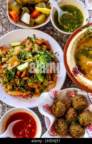 Traditional Jordanian/Arabic Food Dishes, Aqaba, Aqaba Governorate, Jordan. Stock Photo