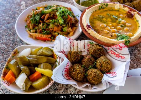 Traditional Jordanian/Arabic Food Dishes, Aqaba, Aqaba Governorate, Jordan. Stock Photo