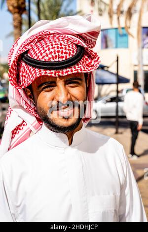 A Jordanian Man In Traditional Costume, Aqaba, Aqaba Governorate, Jordan. Stock Photo