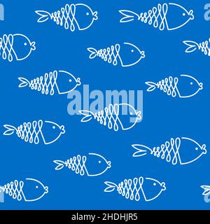 Fishes seamless pattern on blue. Super tuna Stock Vector