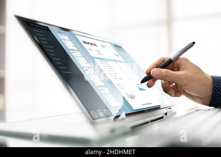 E Invoice On Laptop. Online Electronic Bill Management Stock Photo