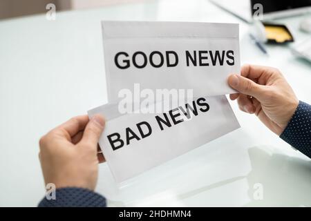 Bad And Good News Letter Envelope. Receiving Mail Stock Photo