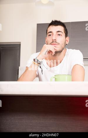 man, home, pensive, guy, men, homes, pensives Stock Photo