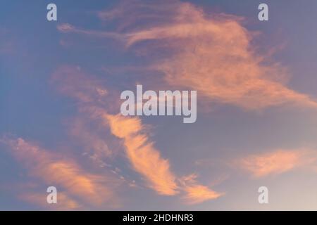 Pink orange sunset cirrus clouds on evening sky Stock Photo