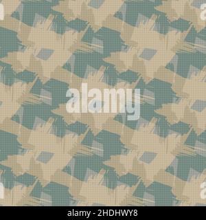 Woven painted criss cross shapes.Vector seamless pattern background. Painterly brush stroke blended with tiny graph paper texture.Faux watercolor Stock Vector