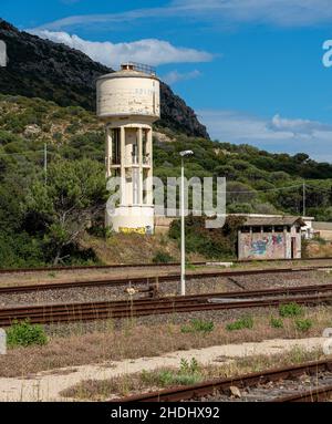 sardinia, yard, water tower, sardinias, yards, water towers Stock Photo