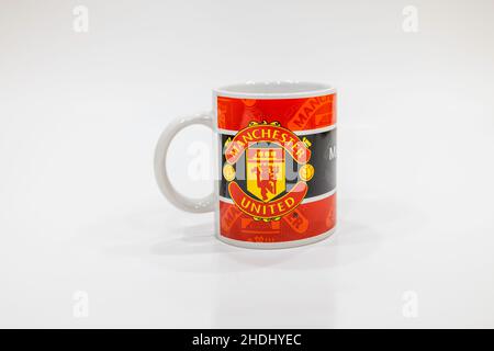 empty coffee - tea cup with manchester united logo on white background Stock Photo