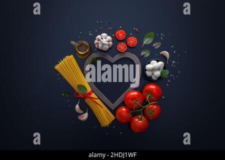 valentine, ingredient, spaghetti, italian cuisine, favorite dish, valentine's day, valentines, valentines day, ingredients, spaghettis, involtini, Stock Photo