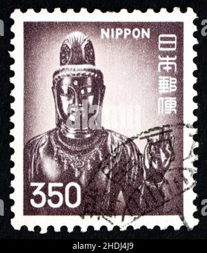 JAPAN - CIRCA 1976: a stamp printed in the Japan shows Sho-Kannon, Yakushiji Temple, Nara, circa 1976 Stock Photo