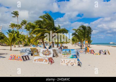 PUNTA CANA, DOMINICAN REPUBLIC - DECEMBER 8, 2018: Paintings for sale at Bavaro beach, Dominican Republic Stock Photo