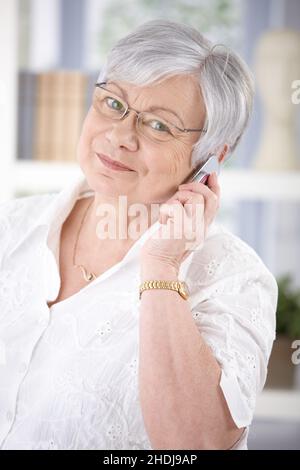 senior, mobile communication, on the phone, elderly, old, seniors, mobile communications, on the phones Stock Photo