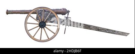 Antique Gun Carriage (Cannon) On A White Background Stock Photo