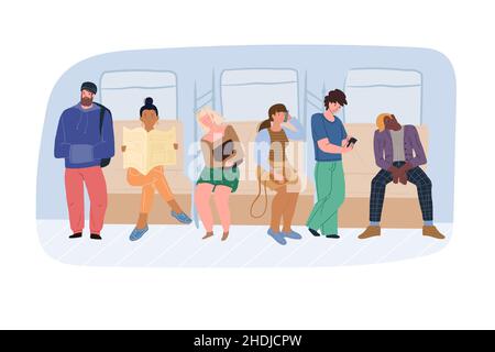 Flat cartoon characters in subway,city life scene vector illustration concept Stock Vector