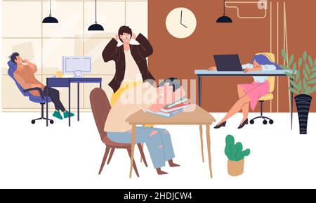 Flat cartoon characters sleeping at work,vector illustration concept Stock Vector