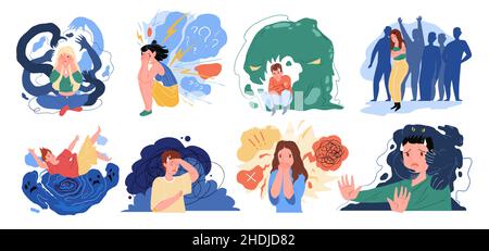 People with mental problem, paranoia feeling set Stock Vector