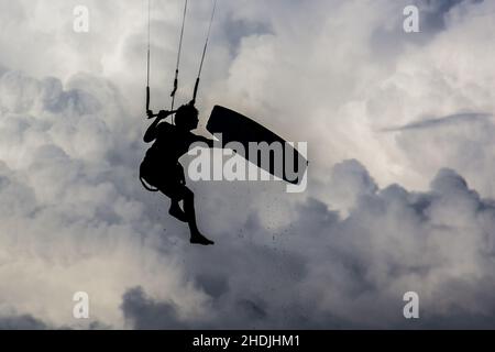 Kitesurfer silhouette at Bavaro beach, Dominican Republic Stock Photo