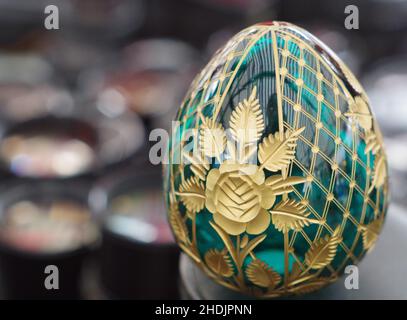 Closeup of a glass egg with floral ornate Stock Photo