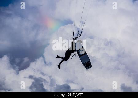 PUNTA CANA, DOMINICAN REPUBLIC - DECEMBER 8, 2018: Kitesurfer at Bavaro beach, Dominican Republic Stock Photo