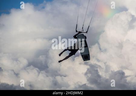 PUNTA CANA, DOMINICAN REPUBLIC - DECEMBER 8, 2018: Kitesurfer at Bavaro beach, Dominican Republic Stock Photo