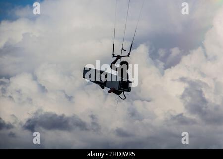 PUNTA CANA, DOMINICAN REPUBLIC - DECEMBER 8, 2018: Kitesurfer at Bavaro beach, Dominican Republic Stock Photo