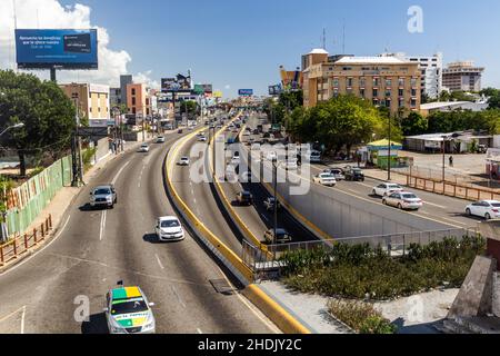 SANTO DOMINGO, DOMINICAN REPUBLIC - DECEMBER 9, 2018: View of 27 de Febrero avenue in Santo Domingo, capital of Dominican Republic Stock Photo