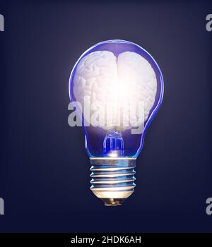 New idea in the concept - brain inside light bulb Stock Photo