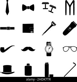 Set of black icons of men's accessories, vector illustration Stock Vector