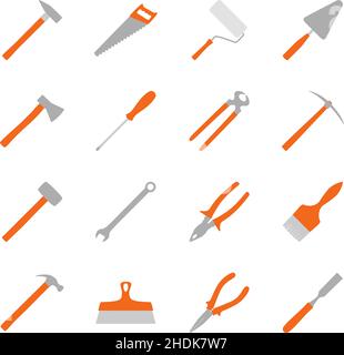 Set of color construction tools, vector illustration Stock Vector