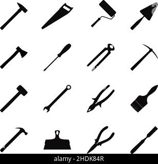 Set of construction tools, collection of tool icons, vector illustration Stock Vector