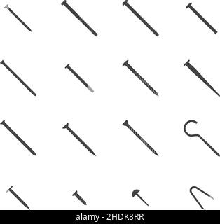 Set of nails, screws. Vector illustration Stock Vector