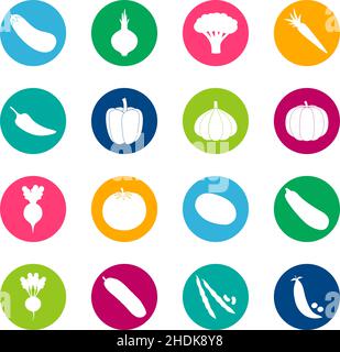 Set of vegetable icons on color background, vector illustration Stock Vector
