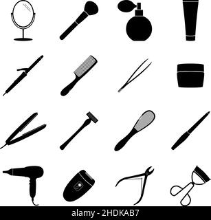 Set of black beauty icons, vector illustration Stock Vector