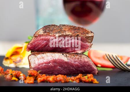 beef steak, blue rare, beef steaks Stock Photo