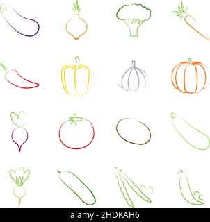 Set of outlines of vegetables, vector illustration Stock Vector