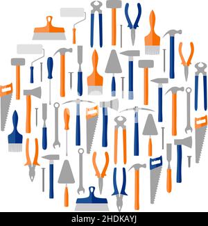 Circle of construction tools, vector illustration Stock Vector