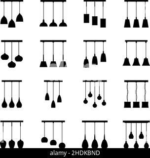Set of chandelier silhouettes, vector illustration Stock Vector